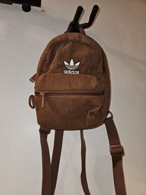 adidas Brown Corduroy Mini Backpack with White Trefoil